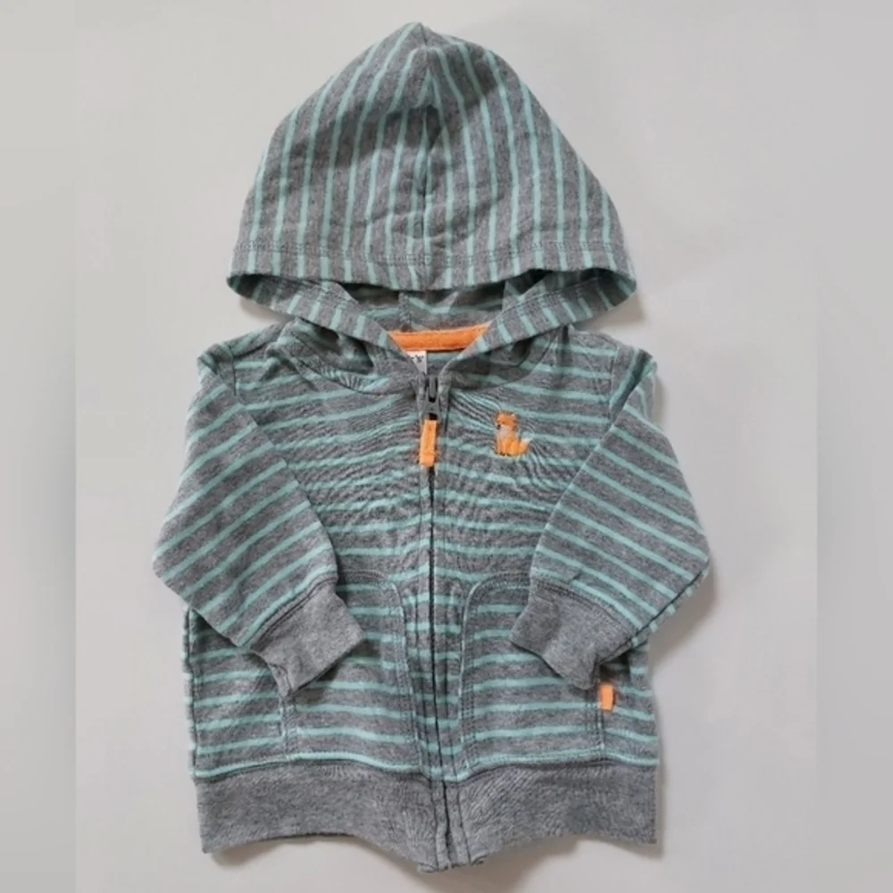 Grey and Aqua Striped Hoodie with Fox Carters‎ 3 month infant